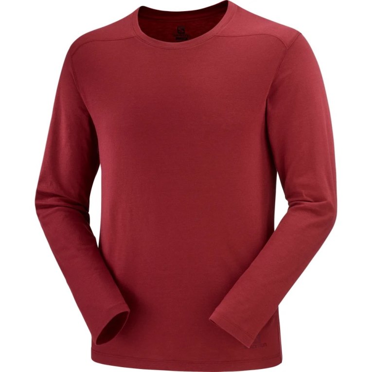 Camiseta Salomon Essential Long Sleeve Hombre Rojos | MX ZFKW403